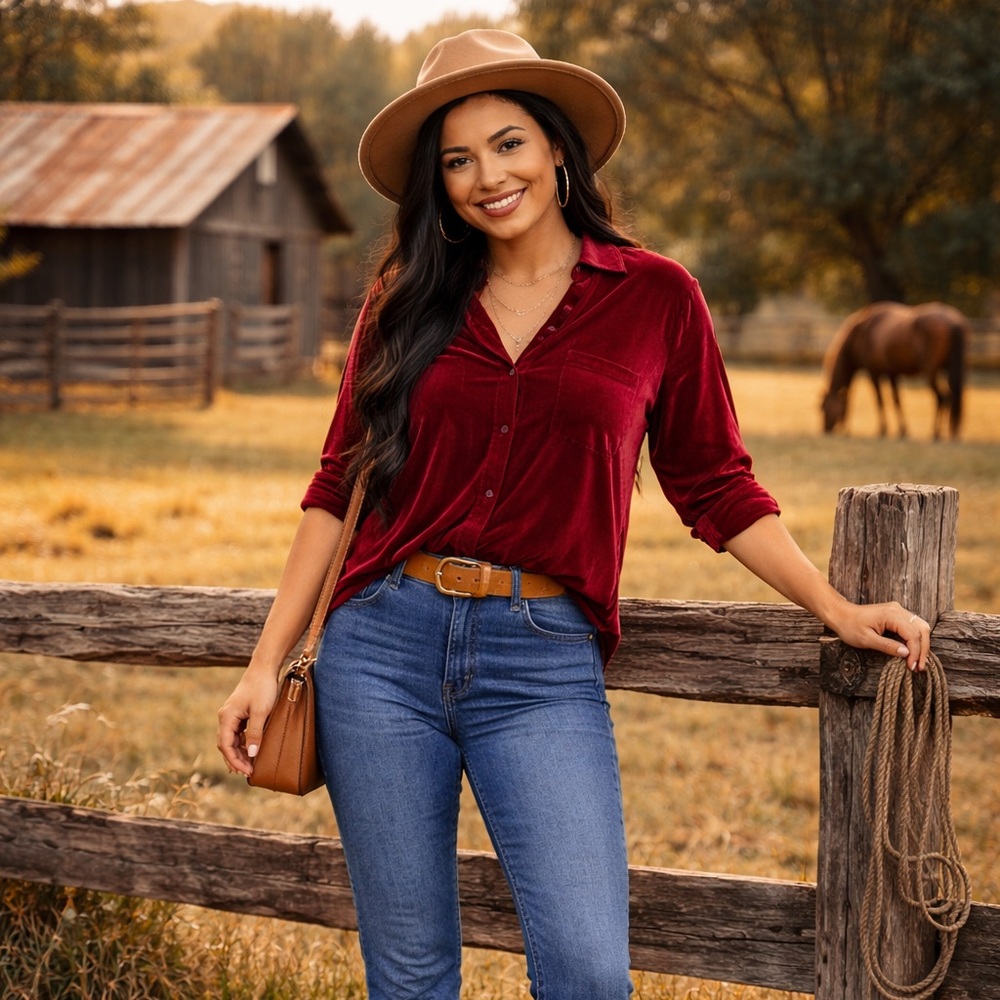 JODIFL womens  Velvet Shirt - Deep Red